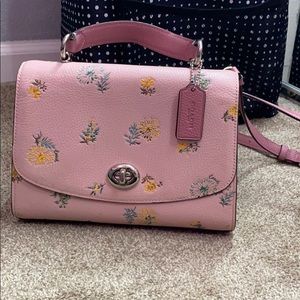Pink coach bag with yellow flowers